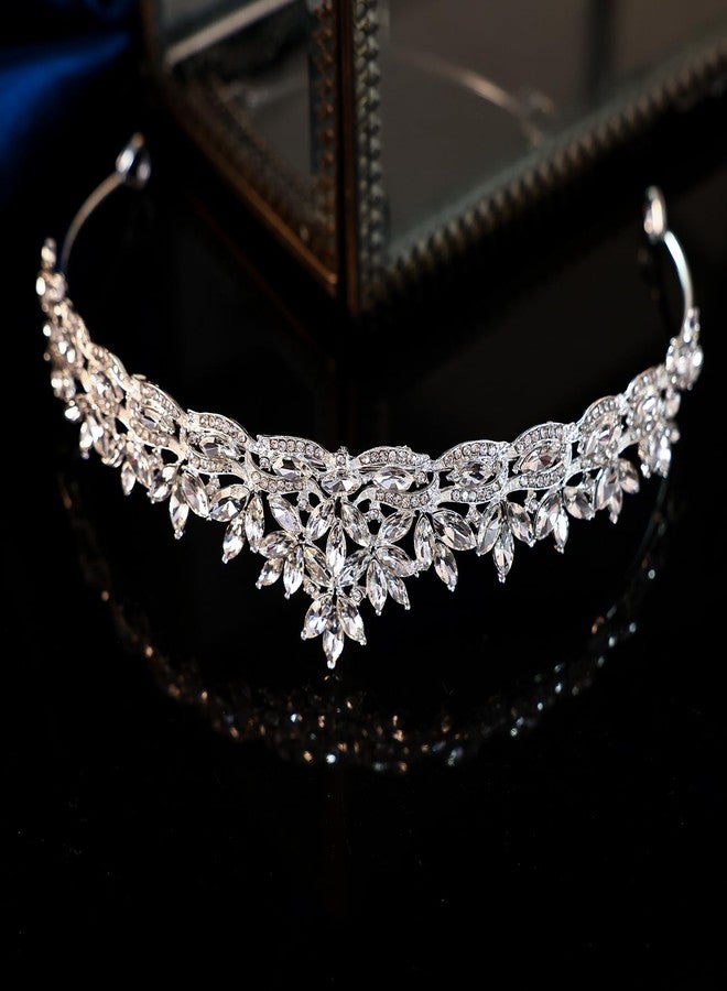 FORSEVEN Silver Crystal Princess Queen Tiara - Bride Rhinestone Crowns Headband for Women Wedding Birthday Halloween Prom Pageant Party Coming of Age Ceremony Photo Props (HG1233-Silver White) - Image 4